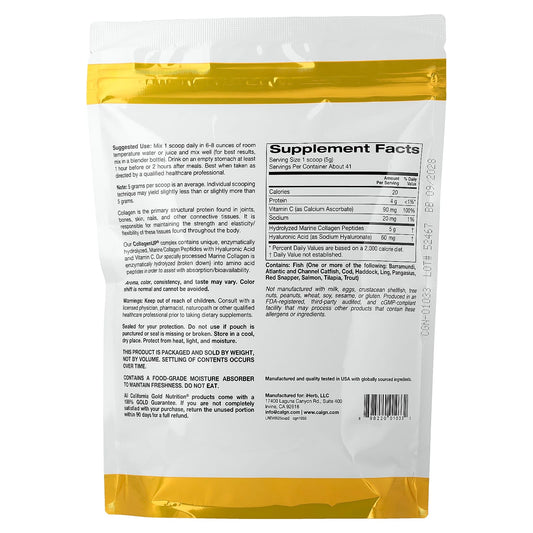 California Gold Nutrition CollagenUP® | Hydrolyzed Marine Collagen Peptides + Hyaluronic Acid + Vitamin C | Unflavored Powder | 206 g (7.26 oz)