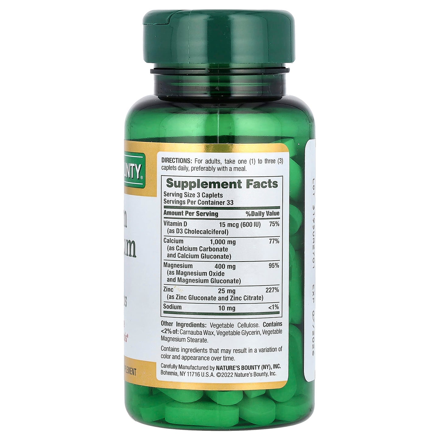 Nature’s Bounty Calcium Magnésium Zinc avec Vitamine D3 – 100 Comprimés Enrobés – Soutien Os & Immunité