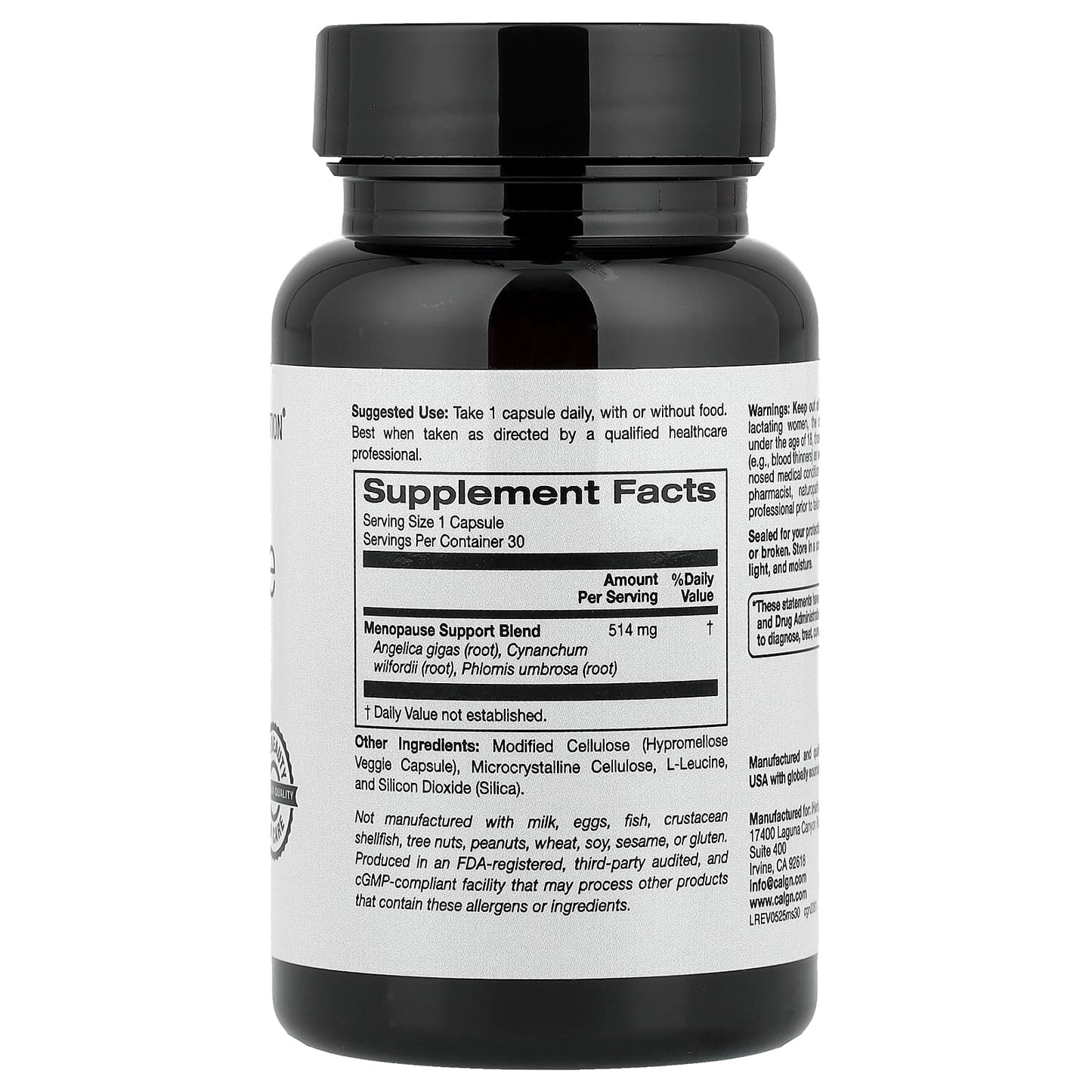 California Gold Nutrition Beauty, Menopause Support with Angelica gigas, Cynanchum wilfordii, Phlomis umbrosa and L-Leucine, 30 Veggie Capsules