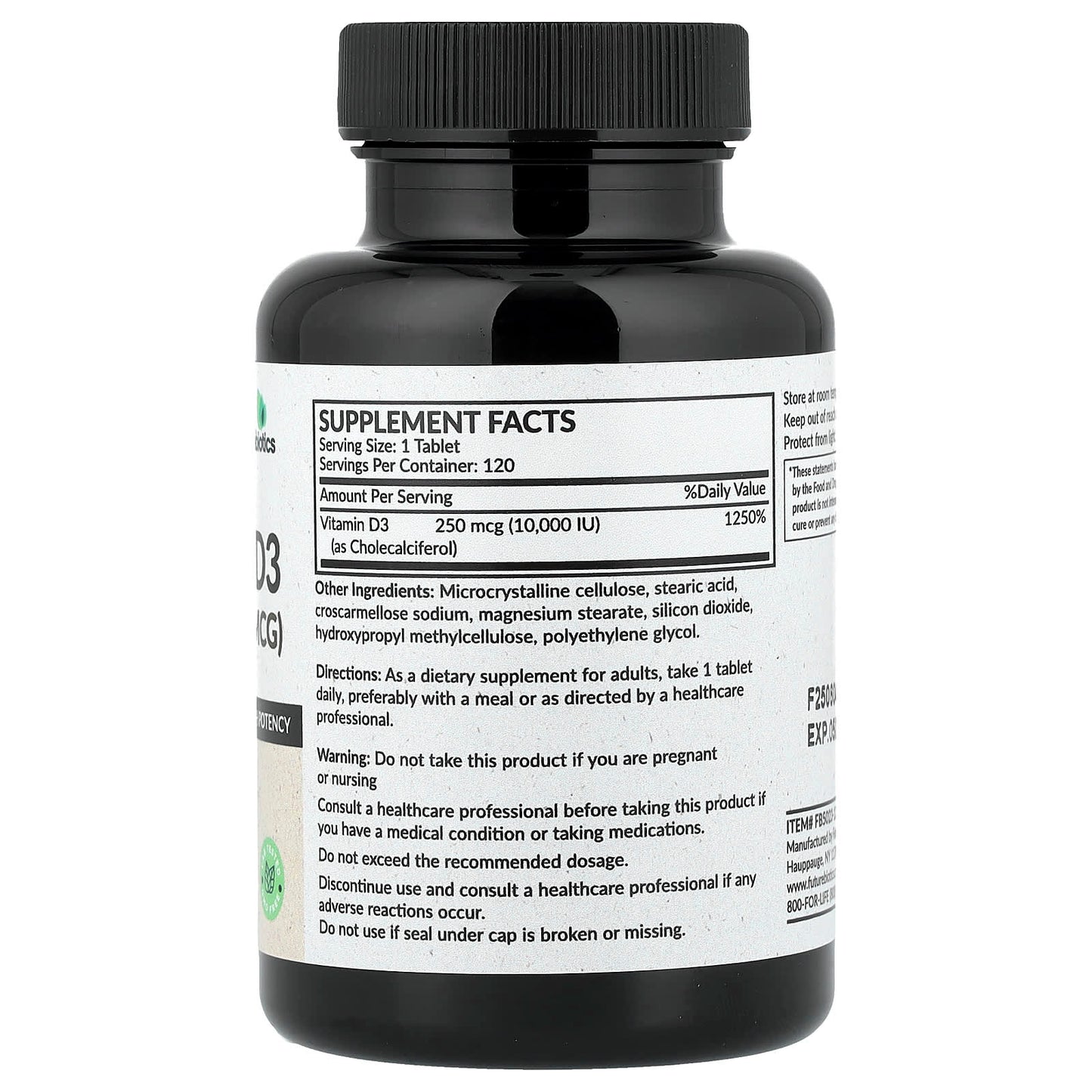Futurebiotics Vitamine D3 - 250 mcg (10 000 UI), 120 comprimés