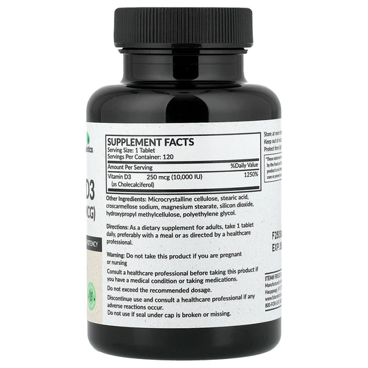 Futurebiotics Vitamine D3 - 250 mcg (10 000 UI), 120 comprimés