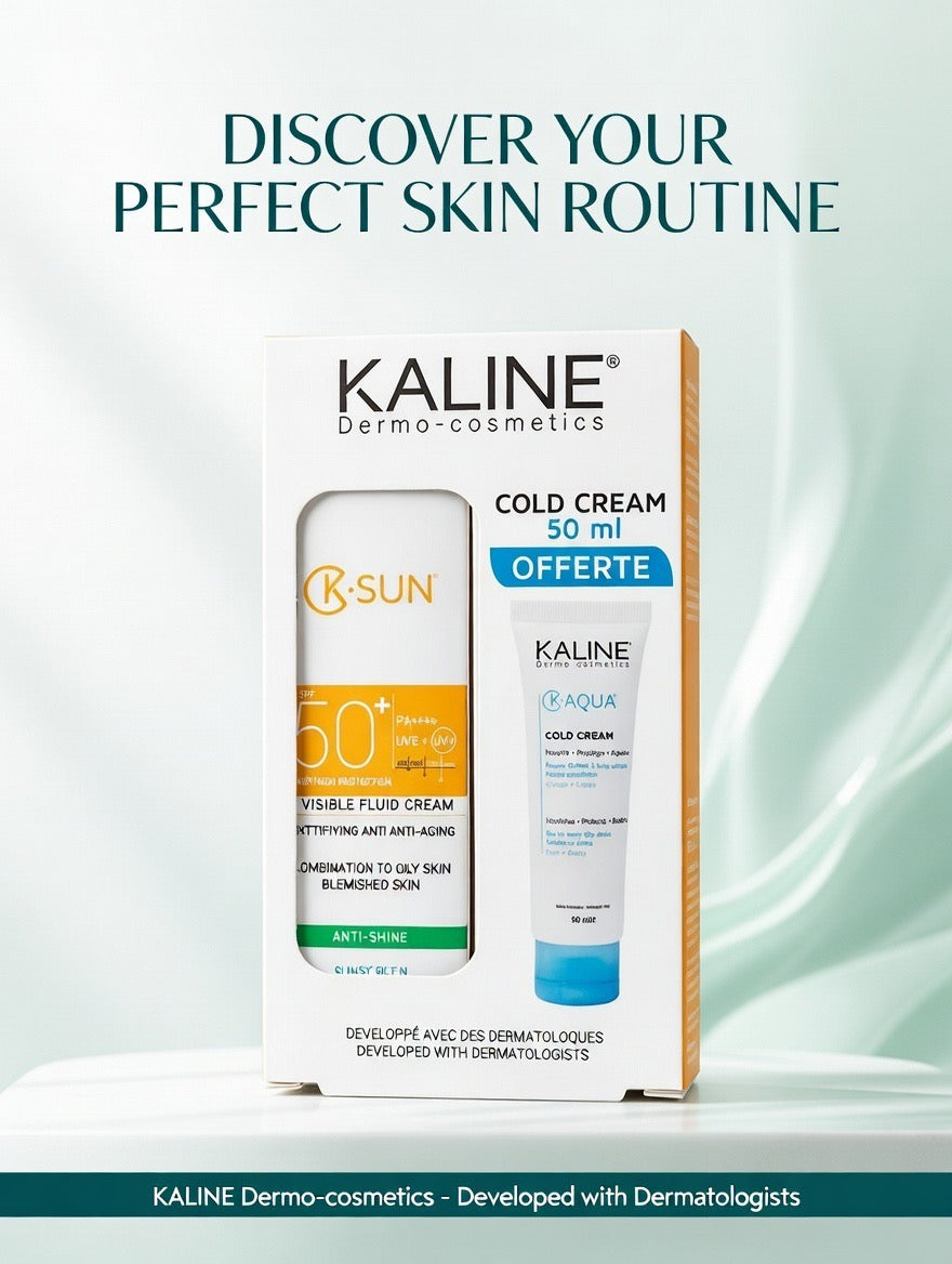 KALINE K-SUN SPF 50+ PA++++ Crème Fluide Invisible Anti-Shine + Cold Cream K-AQUA 50ml OFFERT – Peaux Mixtes/Grasses/À Imperfections