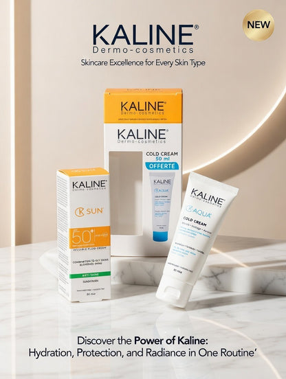 KALINE K-SUN SPF 50+ PA++++ Crème Fluide Invisible Anti-Shine + Cold Cream K-AQUA 50ml OFFERT – Peaux Mixtes/Grasses/À Imperfections