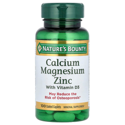 Nature’s Bounty Calcium Magnésium Zinc avec Vitamine D3 – 100 Comprimés Enrobés – Soutien Os & Immunité