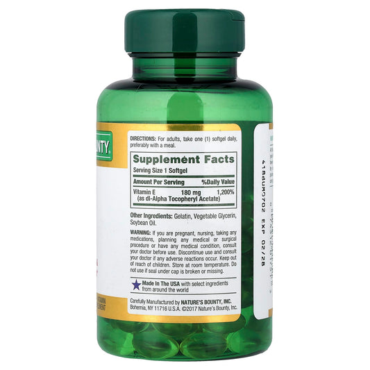Nature’s Bounty Vitamine E 180 mg (400 UI) – 120 Softgels à Libération Rapide
