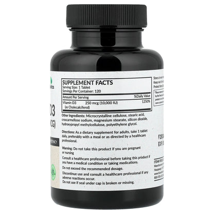 Futurebiotics Vitamine D3 - 250 mcg (10 000 UI), 120 comprimés